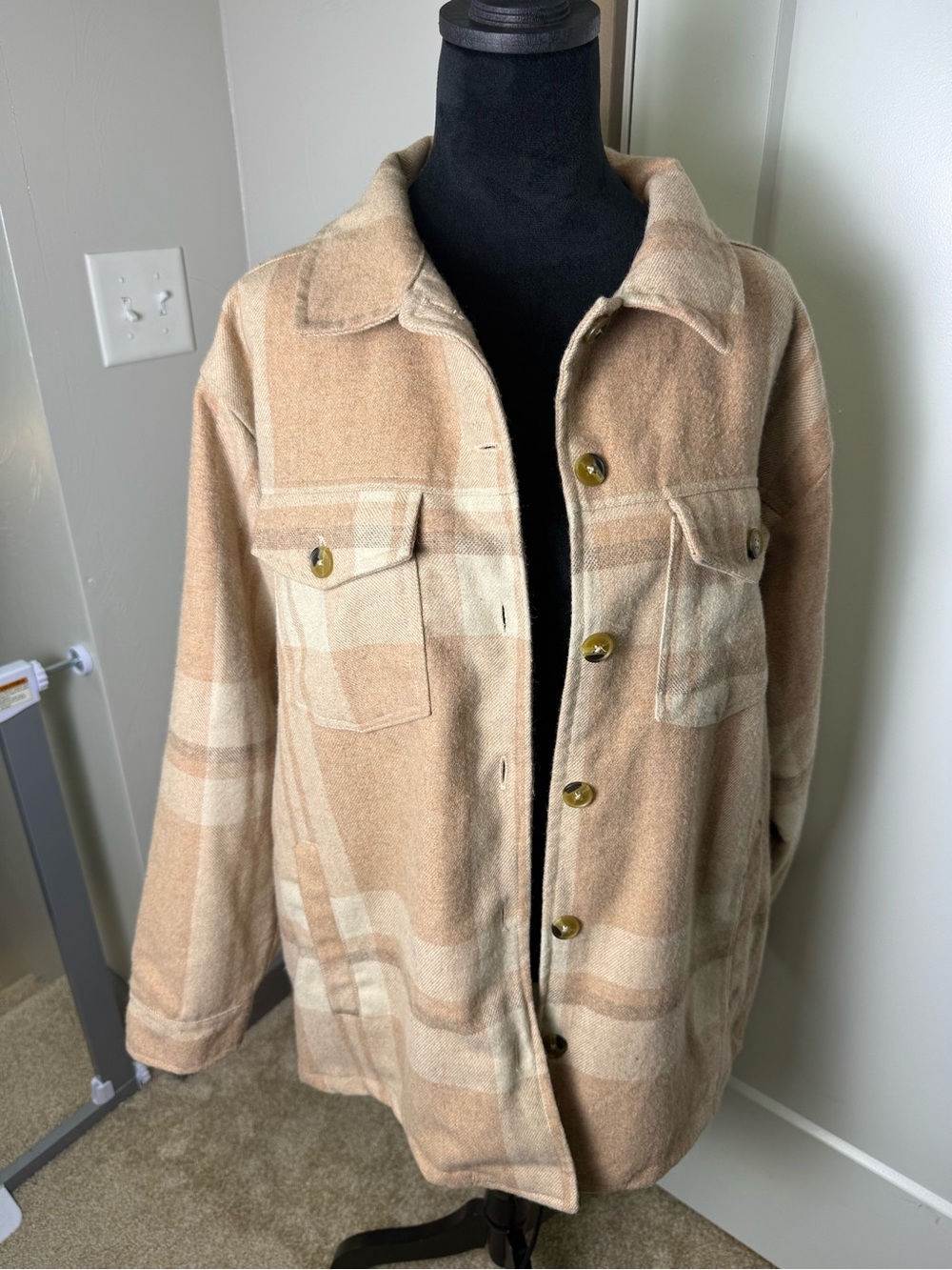 Cotton Rye Wool Blend Tan Brown Plaid Jacket Shacket Button Front Western L‎